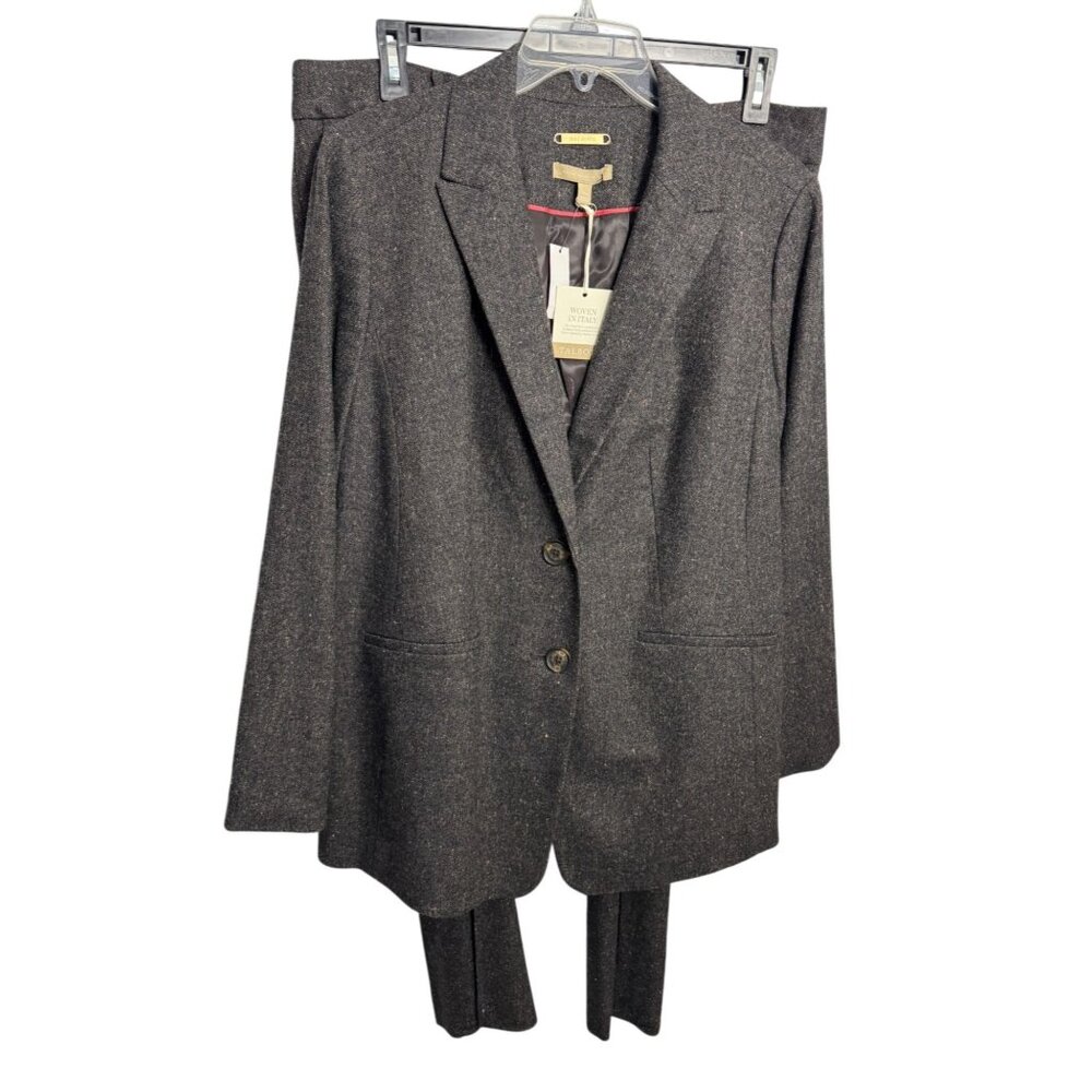 Talbots Womens Woven In Italy Charcoal Wide-Leg Pantsuit 14WP Plus Petite